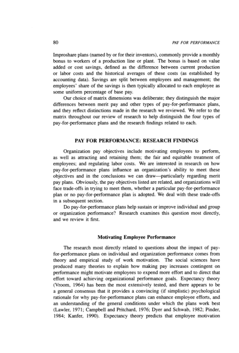 literature review on pay for performance