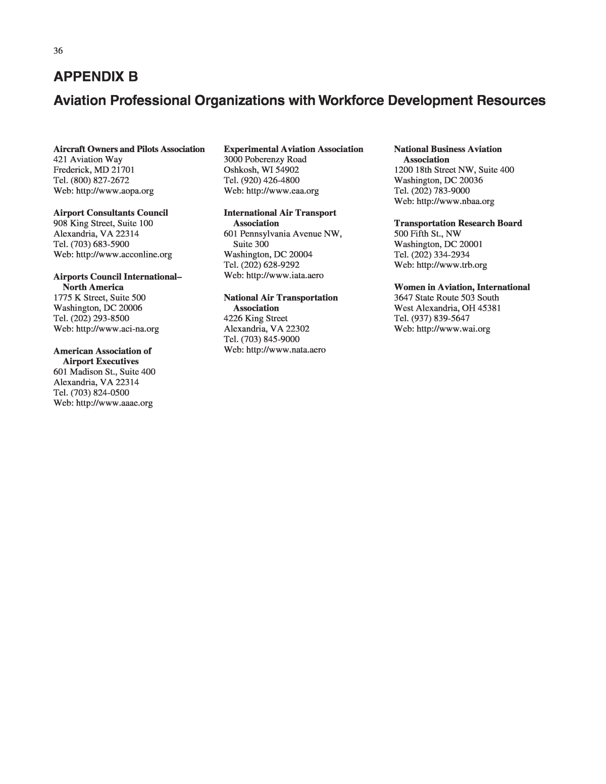 Appendix B Aviation Professional Organizations with Workforce