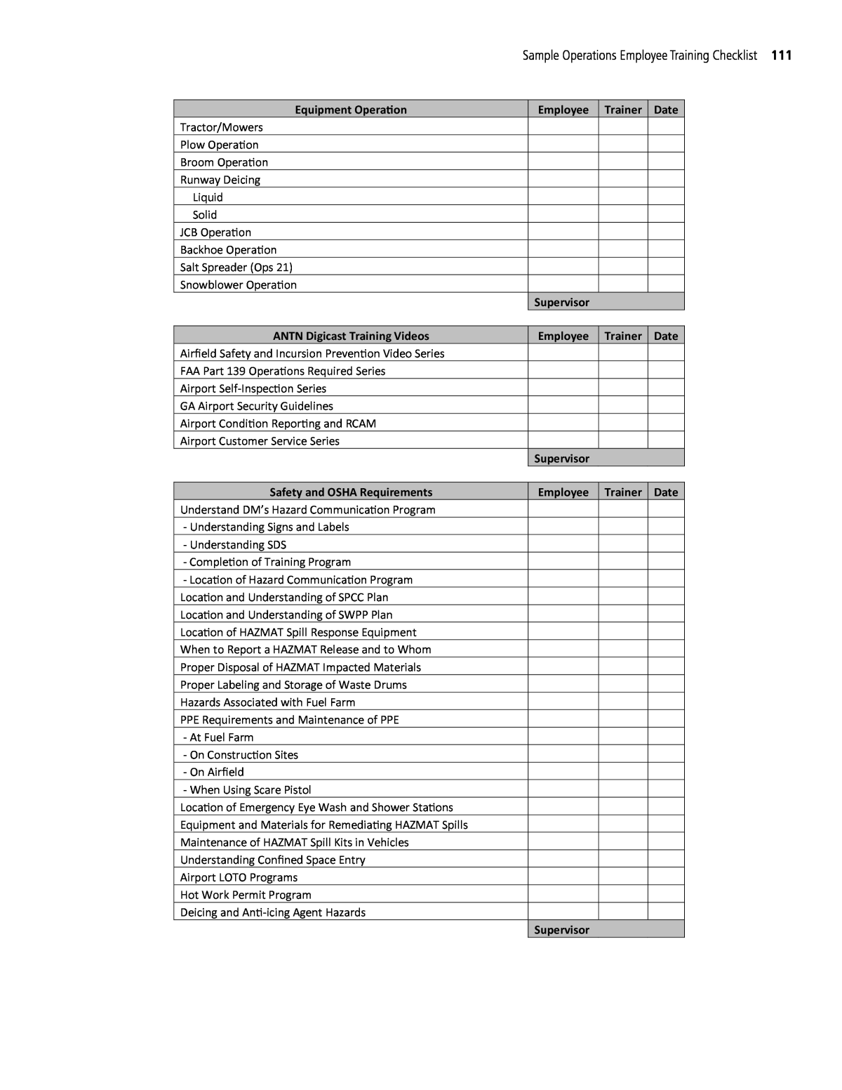 Appendix I - Sample Operations Employee Training Checklist | Airport ...